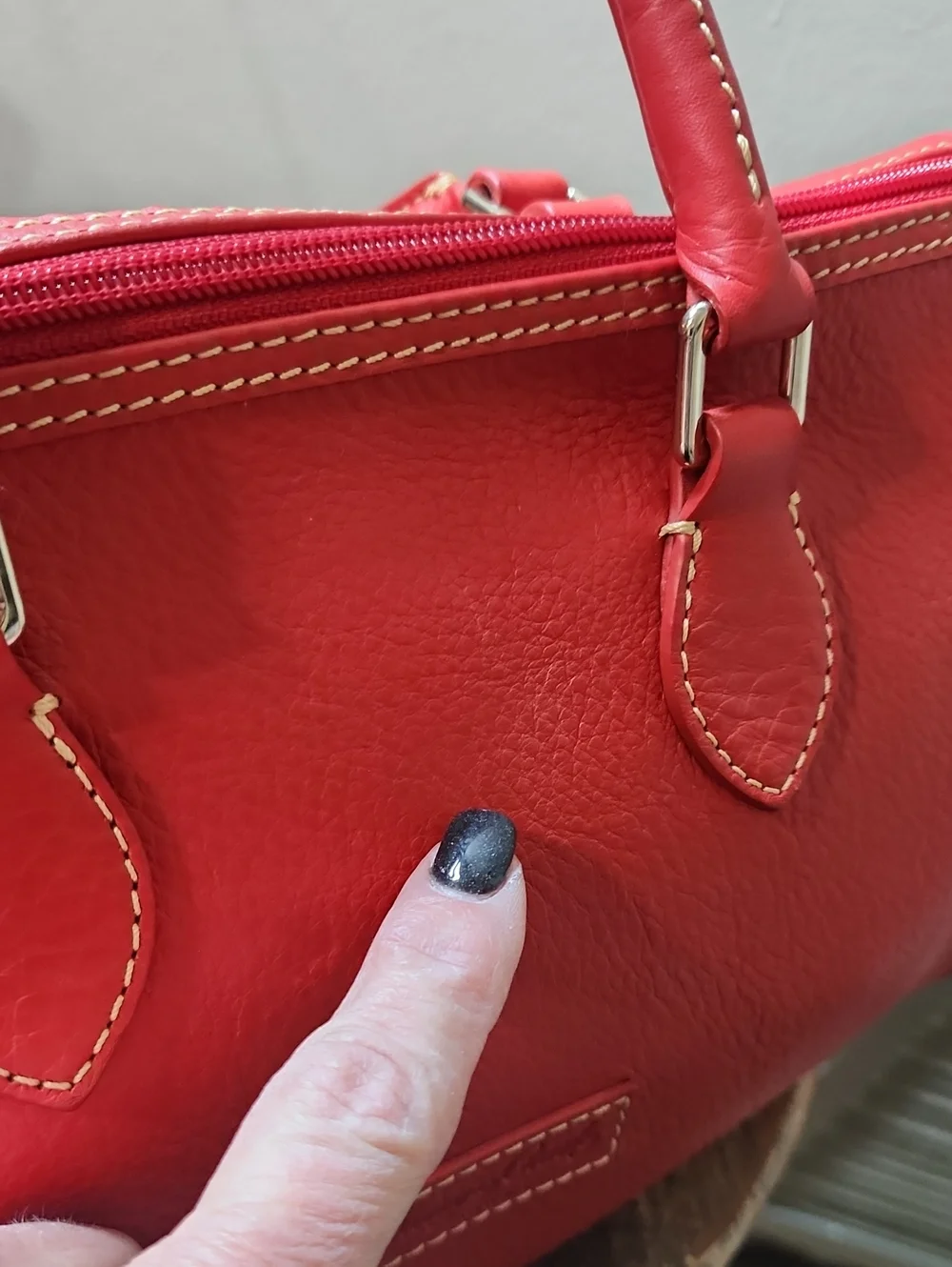 Dooney & Bourke Red Pebbled Soft Leather Barrel Satchel Purse